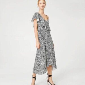 NEW Club Monaco Asymmetrical Green/White Ribbed Floral Maxi Dress, 2